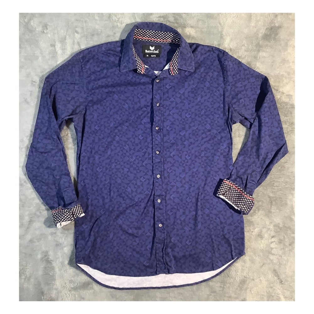 Buttercloth Men's XL Tall Blue Geometric Button Down Shirt